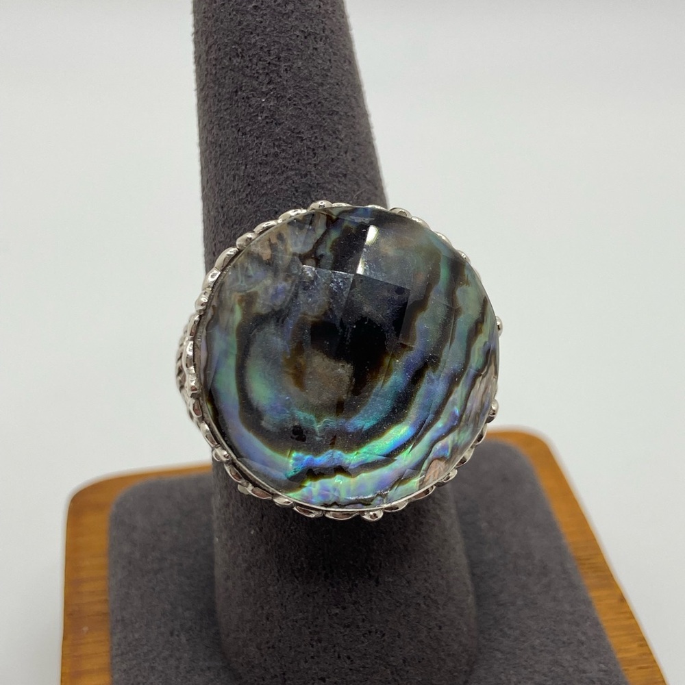 Sterling Silver Abalone Shell Dome Ring • Size 8